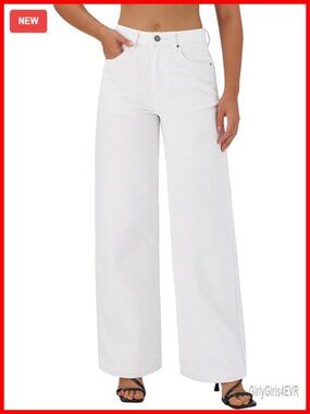 High Waisted Stretchy Wide Leg Denim Jeans Trouser Pants